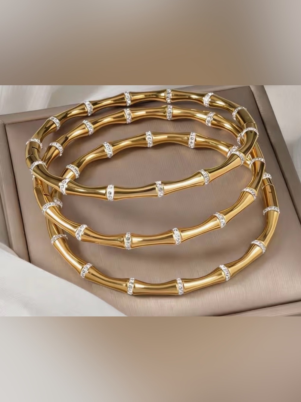 Gold Bamboo-Link Crystal Accent Women's Bracelet Set